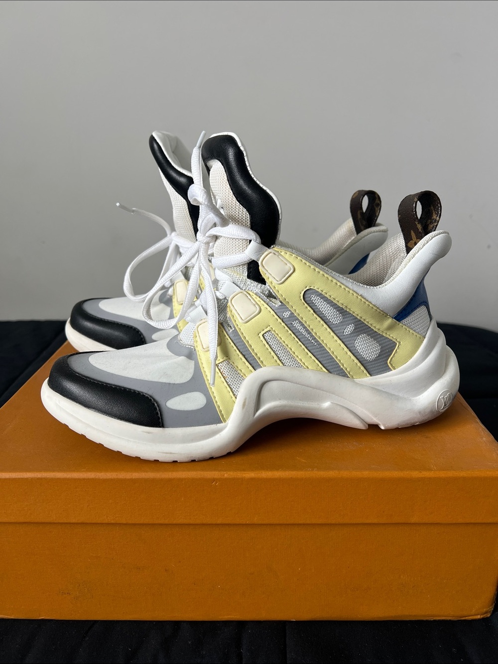 Louis Vuitton White, Black & Yellow Run Away Sneaker
